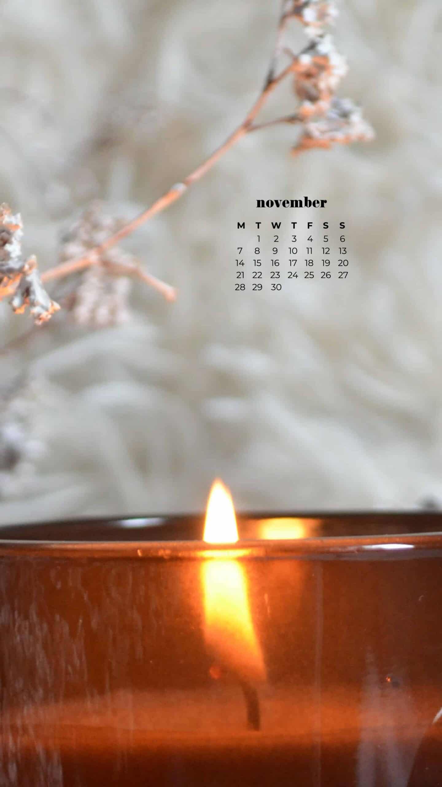 dried flowers and a cozy candle burning with a sherpa rug on a fall autumn day November 2022 wallpapers – FREE calendars in Sunday & Monday starts + no-calendar designs. 59 beautiful options for desktop & smart phones!