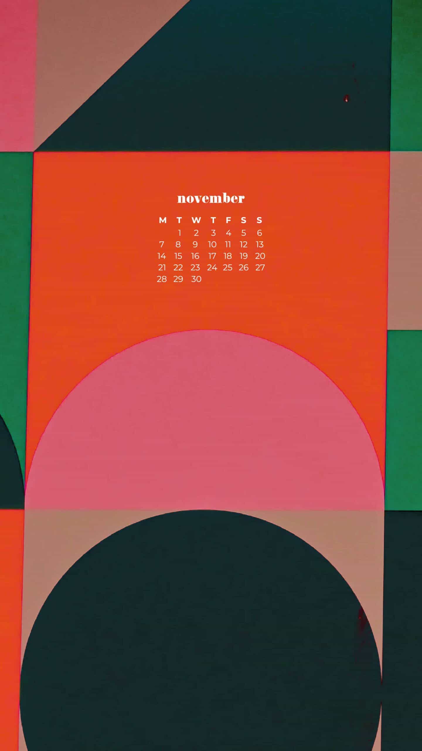 mid-century modern geometric retro colorful pattern background November 2022 wallpapers – FREE calendars in Sunday & Monday starts + no-calendar designs. 59 beautiful options for desktop & smart phones!