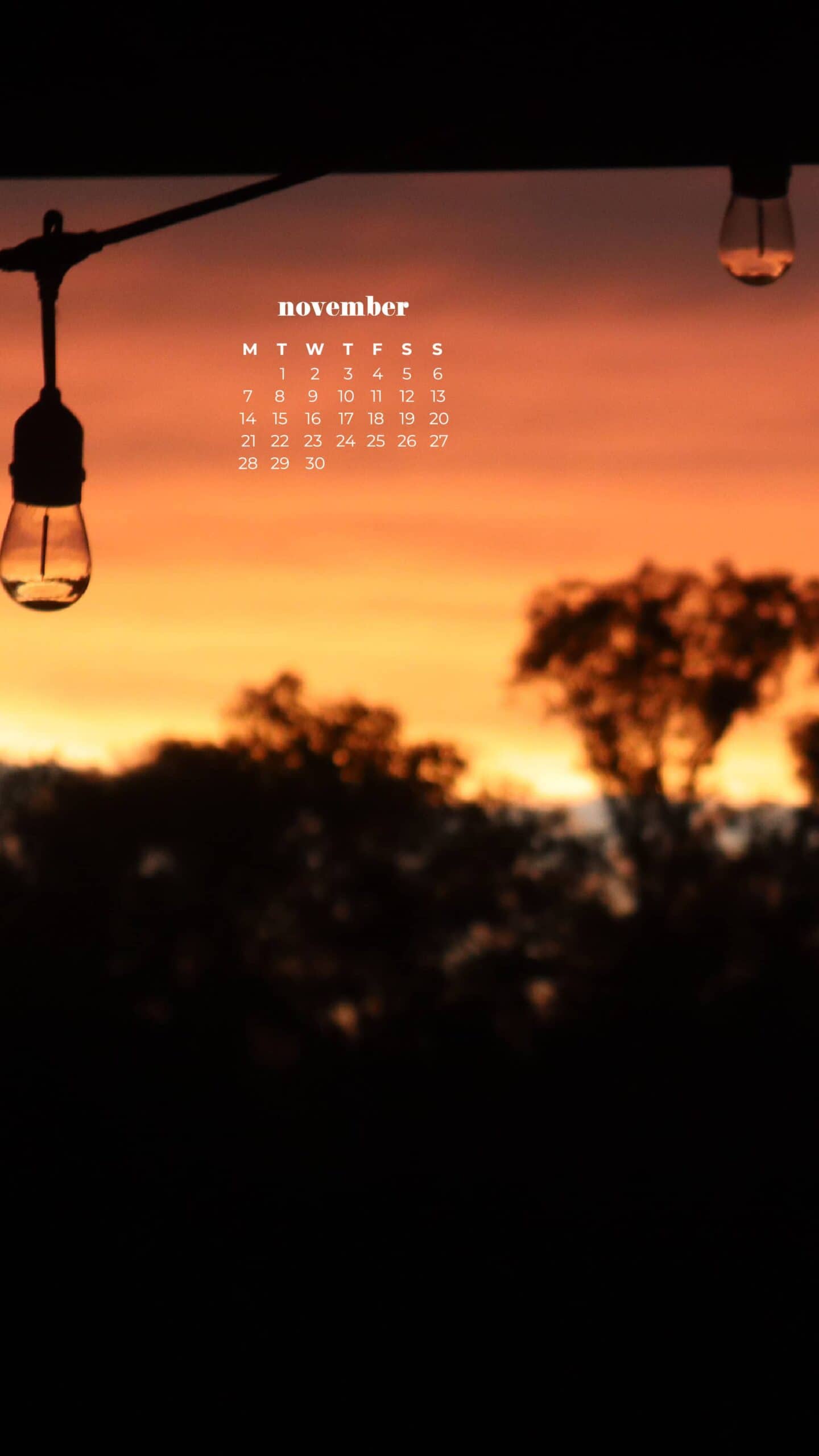 cafe outdoor lights on a deck at sunset November 2022 wallpapers – FREE calendars in Sunday & Monday starts + no-calendar designs. 59 beautiful options for desktop & smart phones!