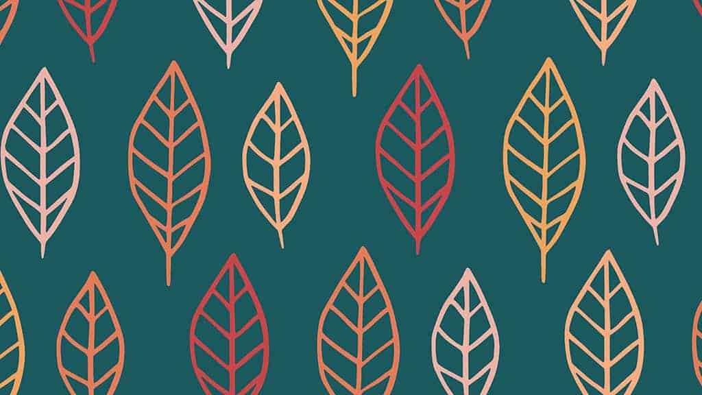 fall leaves illustrated on deep turquoise background November 2022 wallpapers – FREE calendars in Sunday & Monday starts + no-calendar designs. 59 beautiful options for desktop & smart phones!