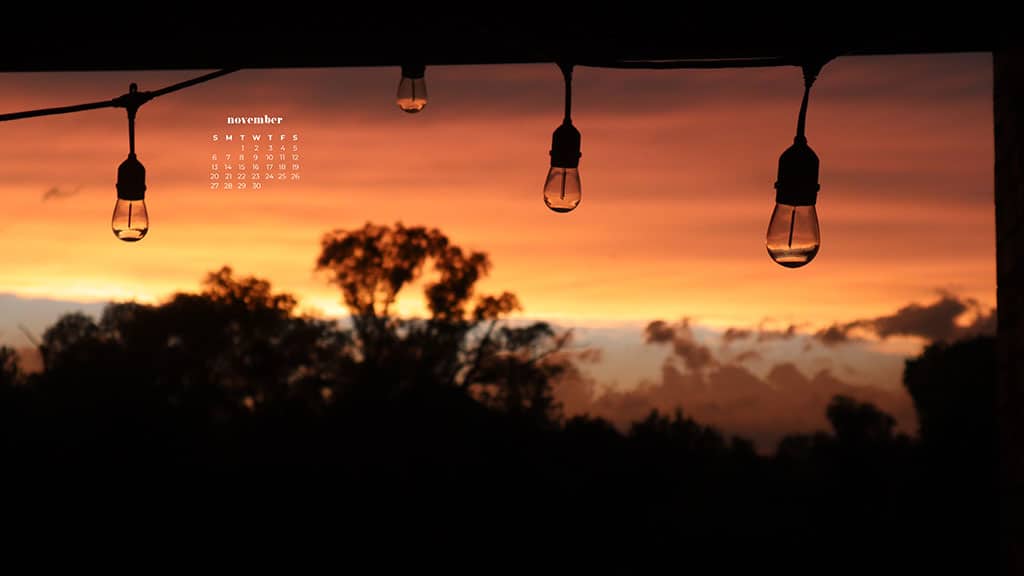 cafe outdoor lights on a deck at sunset November 2022 wallpapers – FREE calendars in Sunday & Monday starts + no-calendar designs. 59 beautiful options for desktop & smart phones!