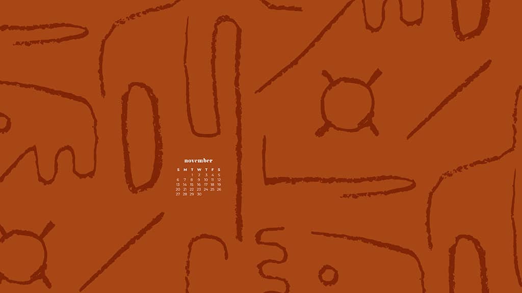 abstract burnt orange background with sketched pattern rustic illustration November 2022 wallpapers – FREE calendars in Sunday & Monday starts + no-calendar designs. 59 beautiful options for desktop & smart phones!