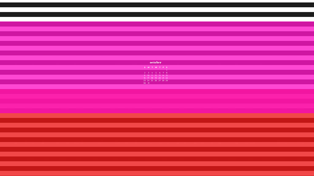 striped modern design with hot pink and red overlays October 2022 wallpapers – FREE calendars in Sunday & Monday starts + no-calendar designs. 55 beautiful options for desktop & smart phones!
