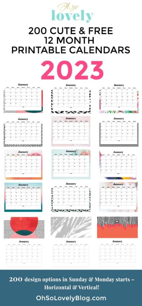 FREE 2023 calendars — 200 beautiful horizontal & vertical options in Sunday & Monday starts. Download and print yours today!