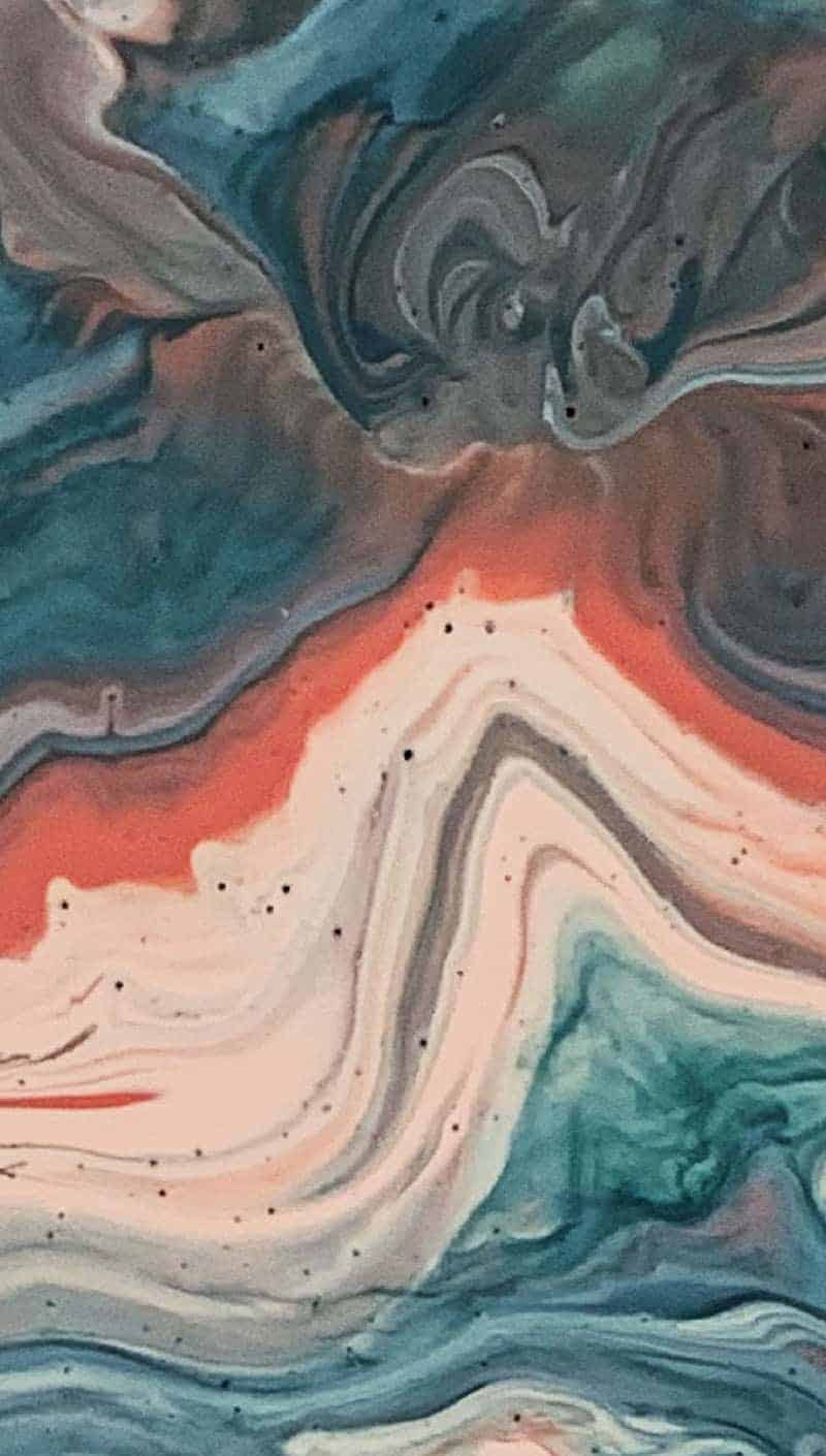 orange rust blue and cream paint drip swirl art 