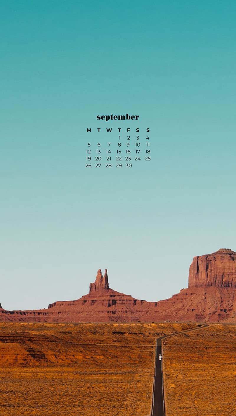 desert mesas and cliffs against aqua sky September wallpapers – FREE calendars in Sunday & Monday starts + no-calendar designs. 55 beautiful options for desktop & smart phones!