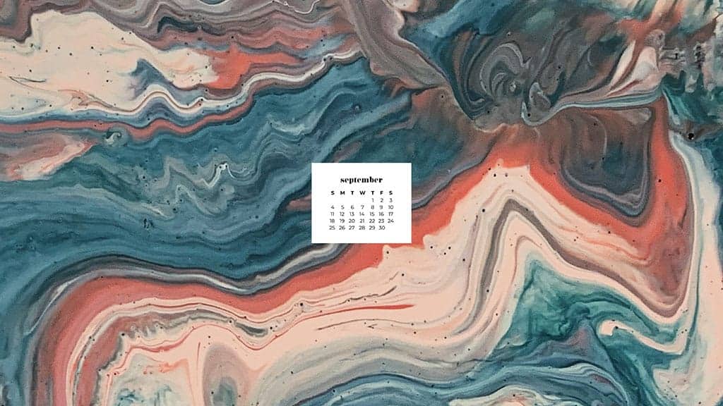 orange rust blue and cream paint drip swirl art September 2022 wallpapers – FREE calendars in Sunday & Monday starts + no-calendar designs. 55 beautiful options for desktop & smart phones!