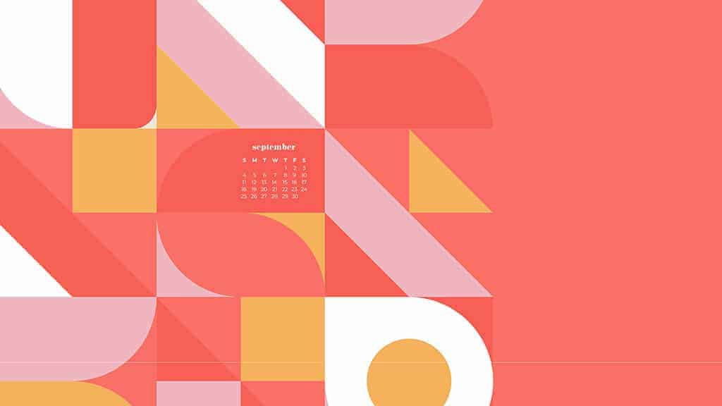 coral, pink and orange retro modern design pattern September 2022 wallpapers – FREE calendars in Sunday & Monday starts + no-calendar designs. 55 beautiful options for desktop & smart phones!