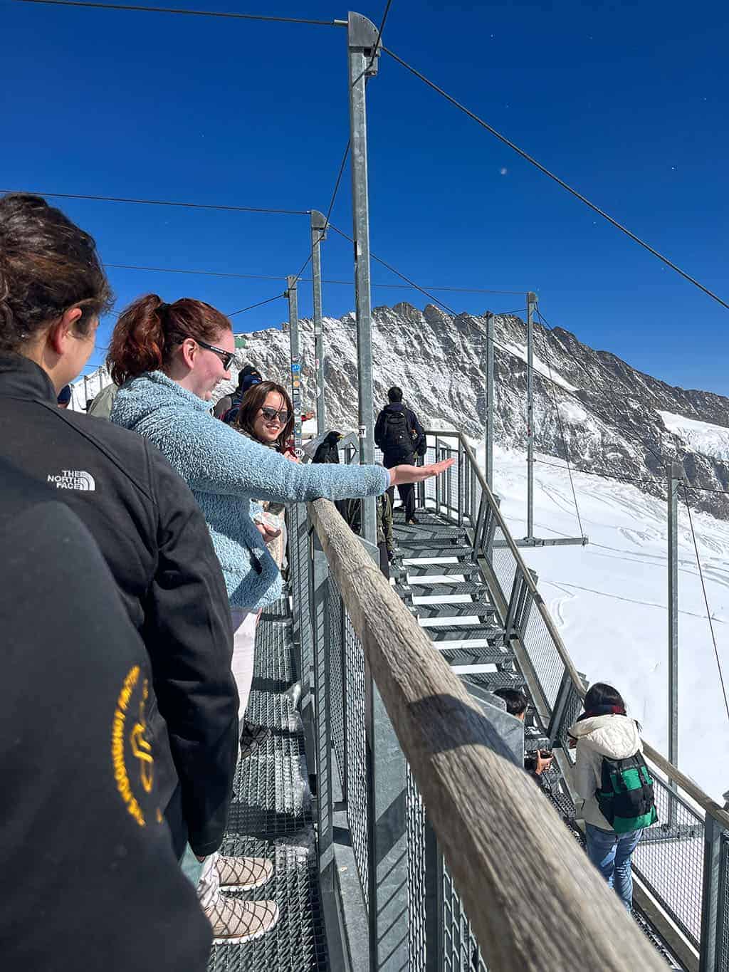 Crows eating seeds out of someone's hand Jungfraujoch – Top of Europe Adventure – stunning mountain peak and glacier views from the top of the Sphinx Observatory