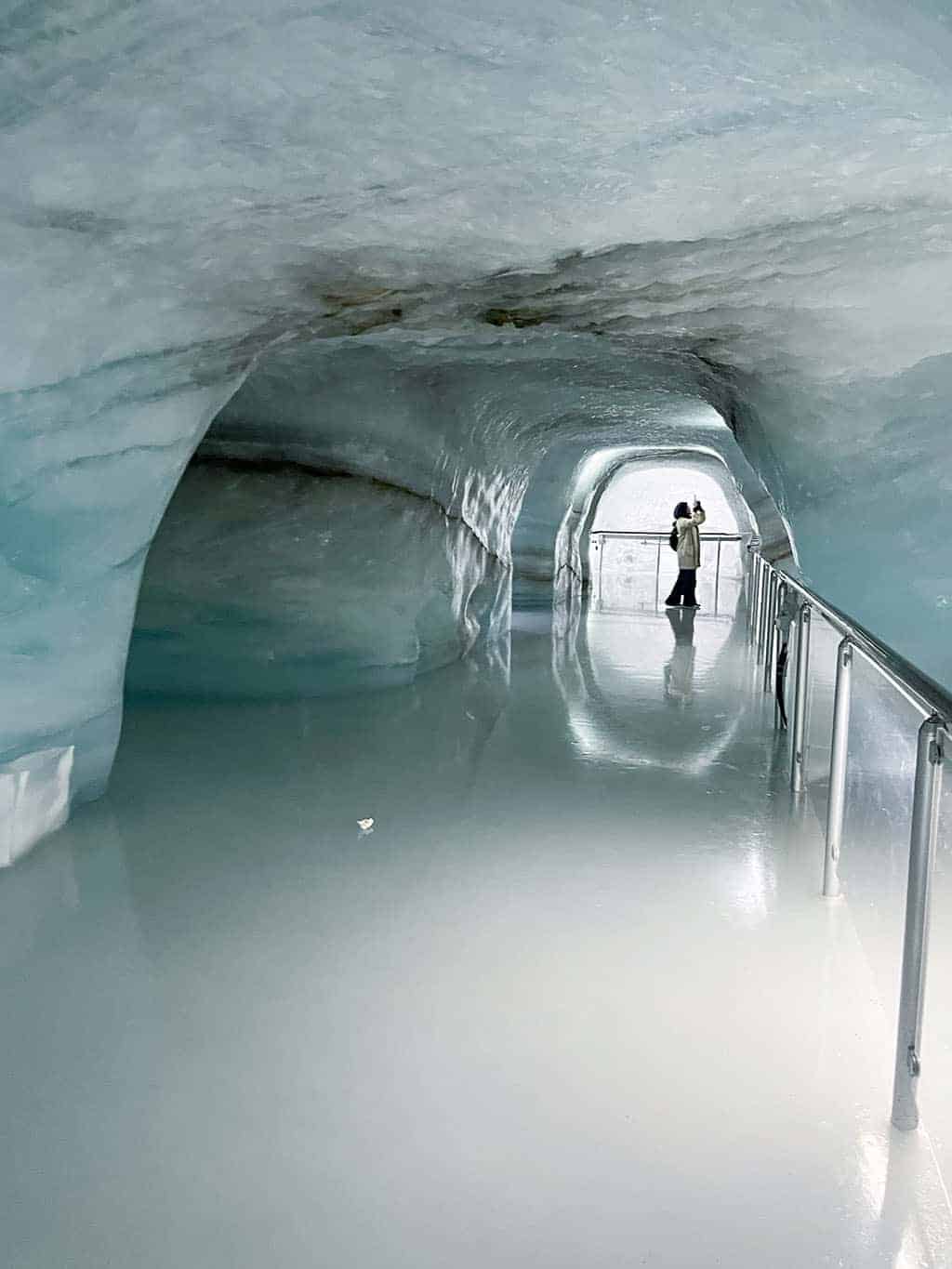 Jungfraujoch Ice Palace stunning ice hallways and floors at Top of Europe ice sculpture