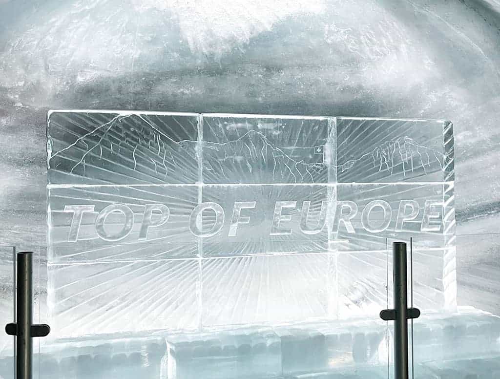 Jungfraujoch Ice Palace stunning ice hallways and floors at Top of Europe ice sculpture