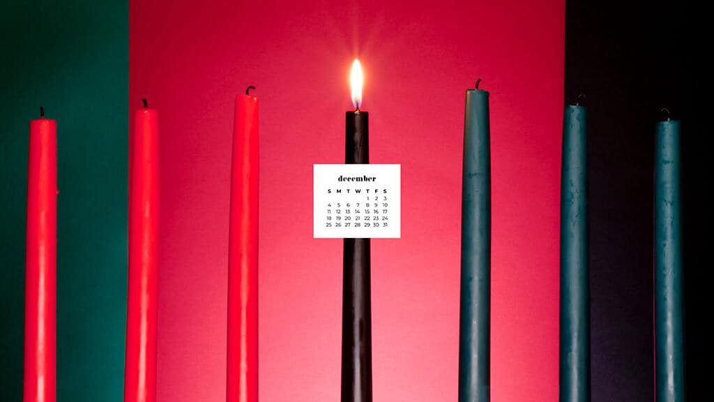 Menorah with red, green, and black candles for Kwanzaa 