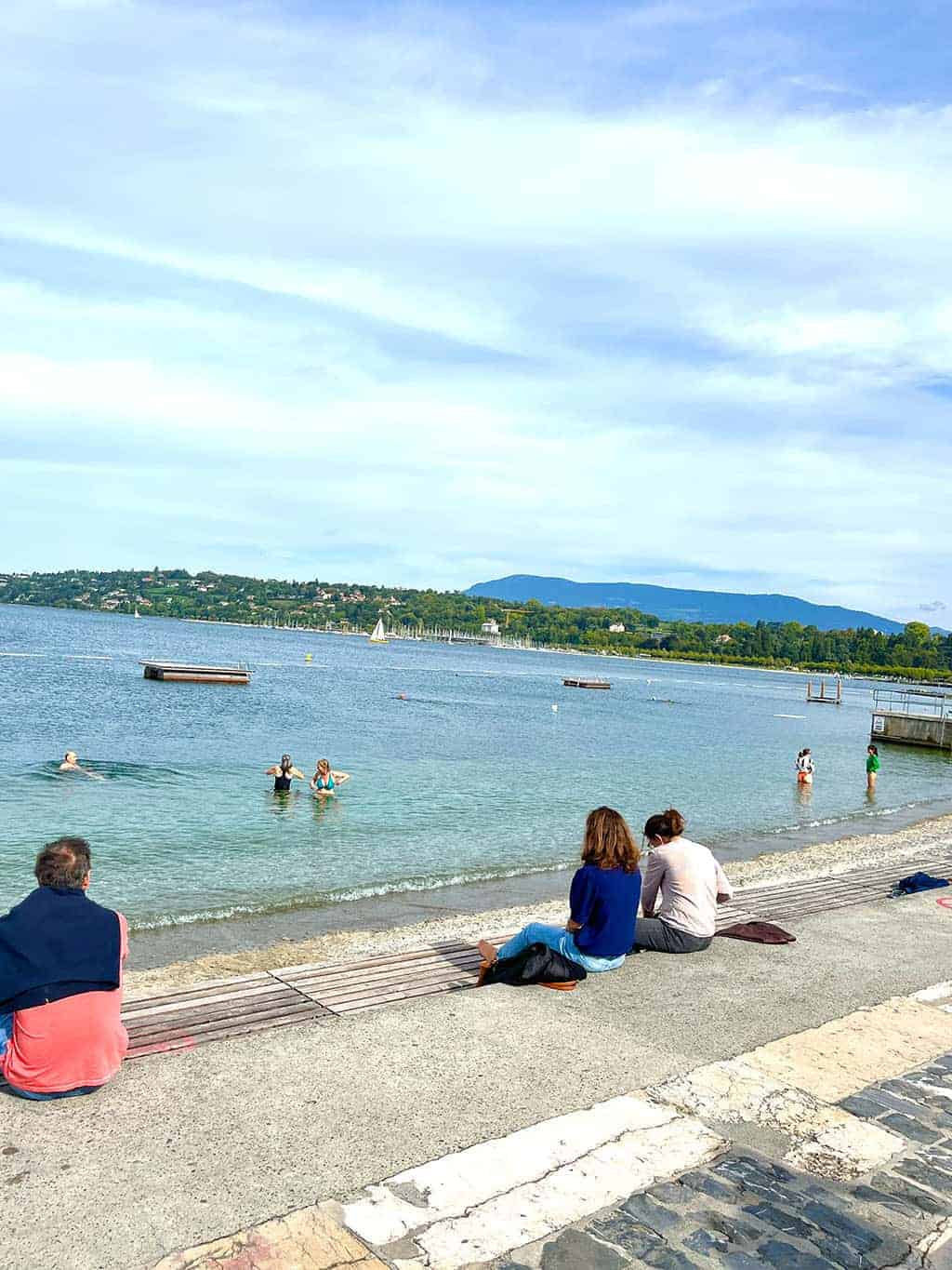 Geneva waterfront slide and swim beach 