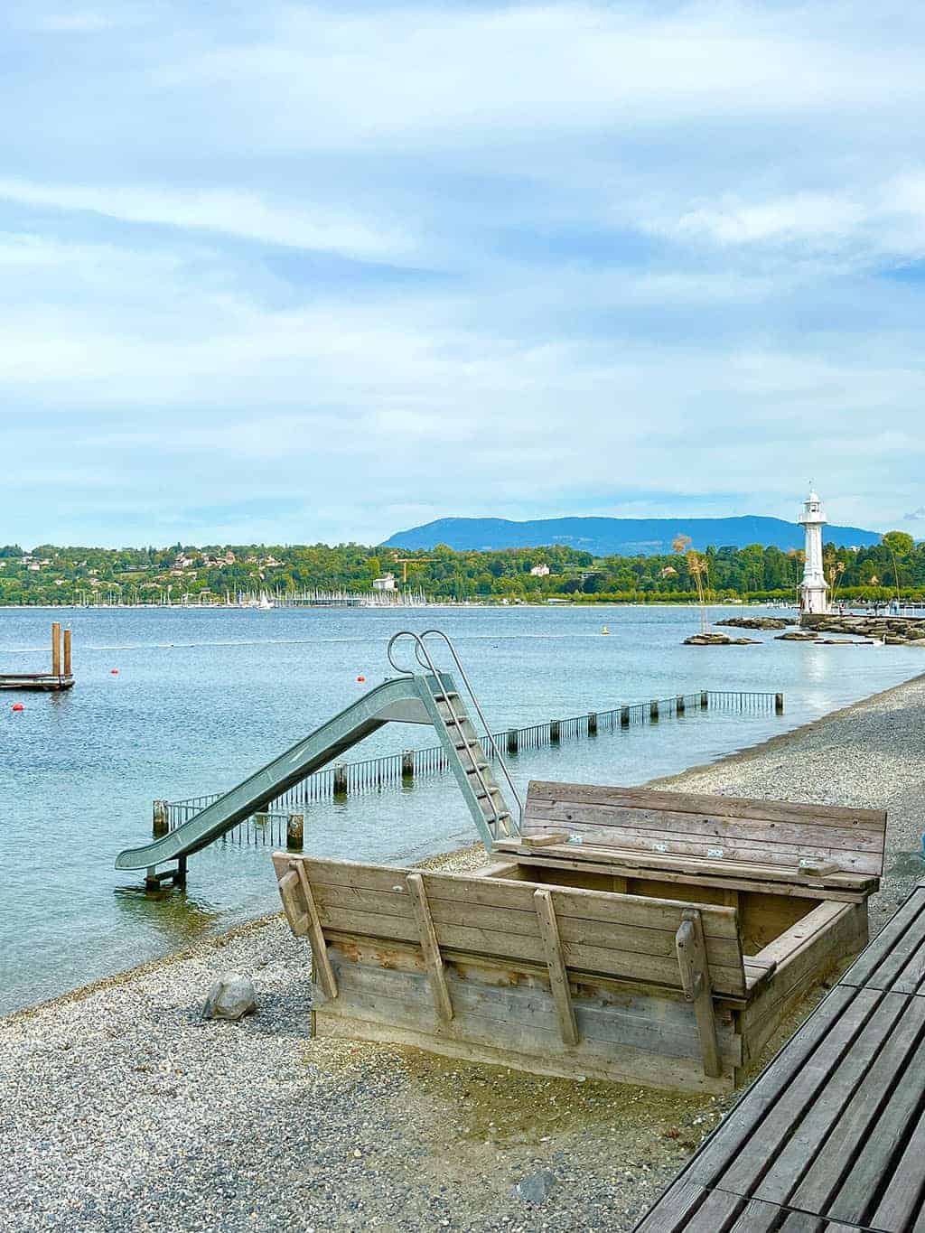 Geneva waterfront slide and swim beach 