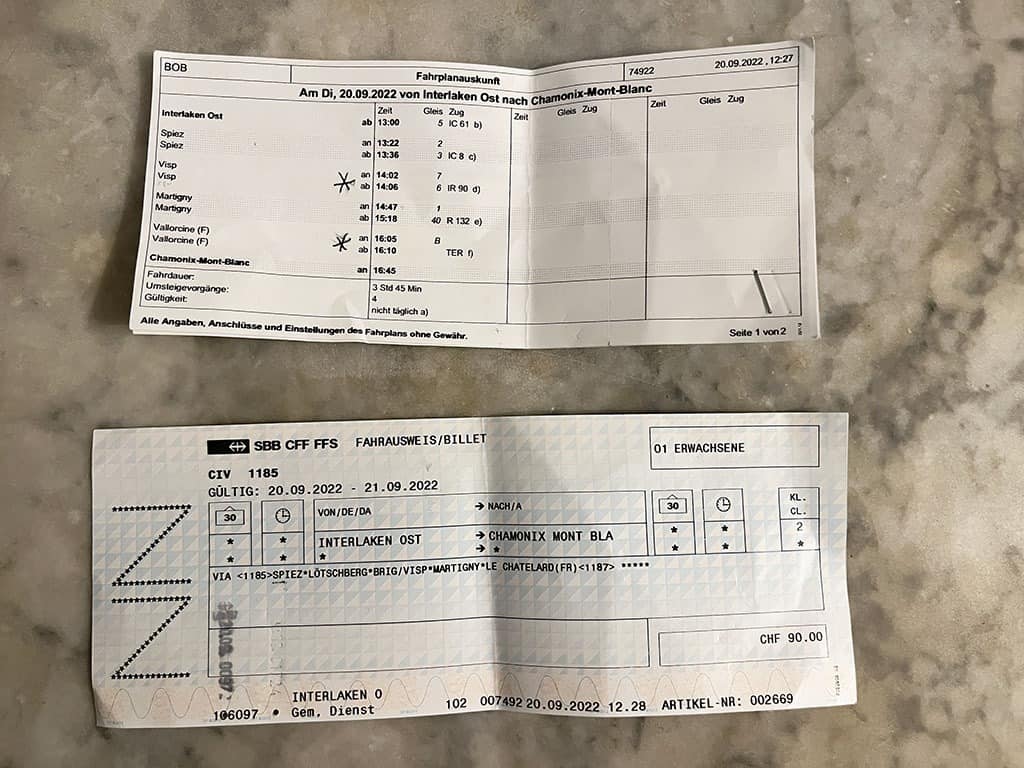 Train tickets from Grindelwald Switzerland to Chamonix France