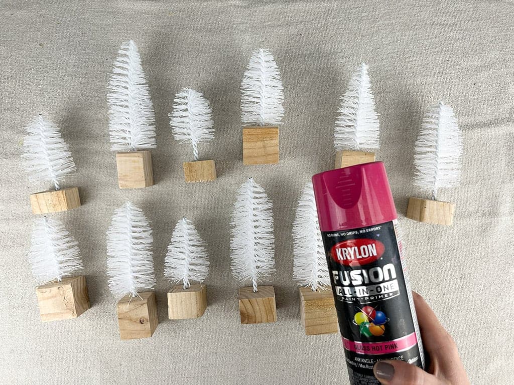 spray painting my bottle brush trees