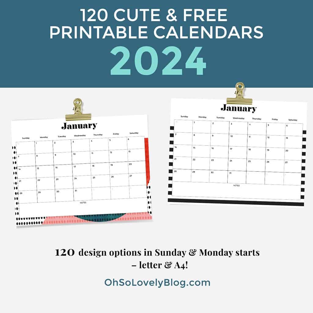 JANUARY 2024 – 60 FREE PHONE &#038; DESKTOP CALENDARS!, Oh So Lovely Blog