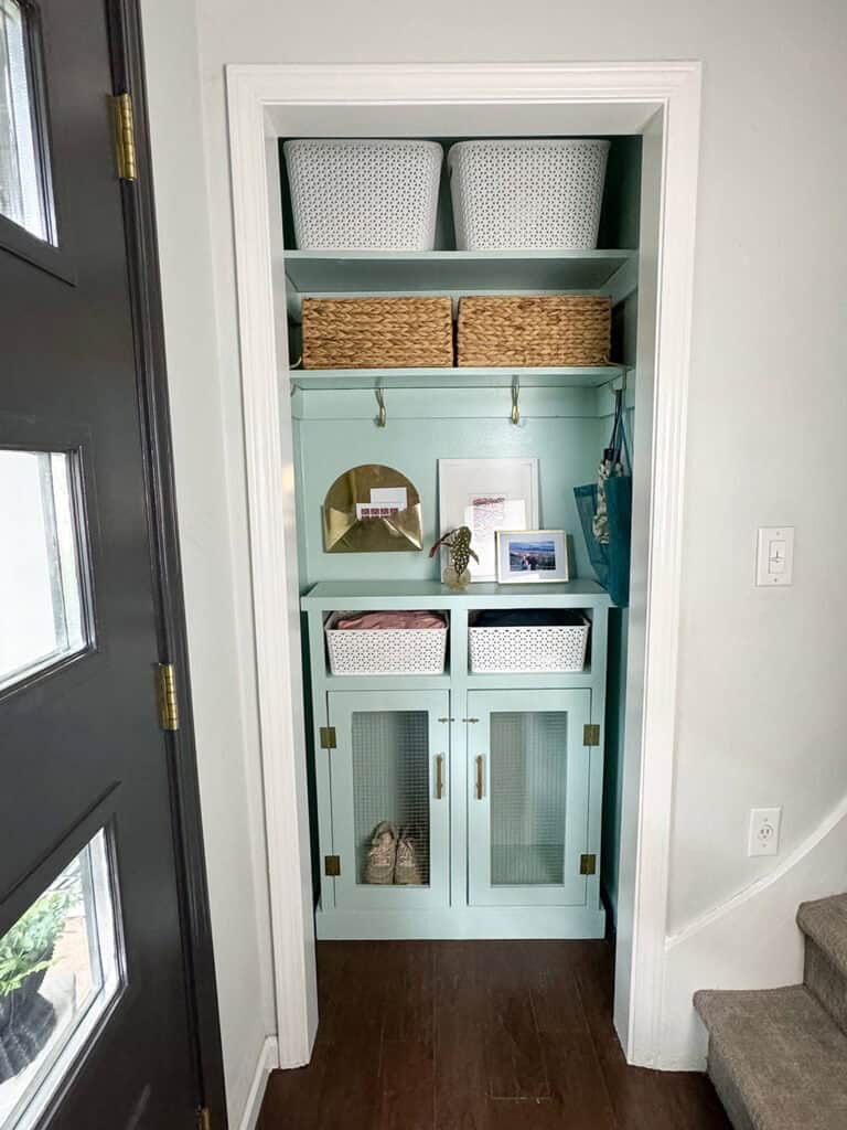 DIY Mini Mudroom Closet Makeover, Oh So Lovely Blog