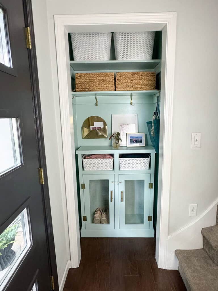 DIY Mini Mudroom Closet Makeover, Oh So Lovely Blog