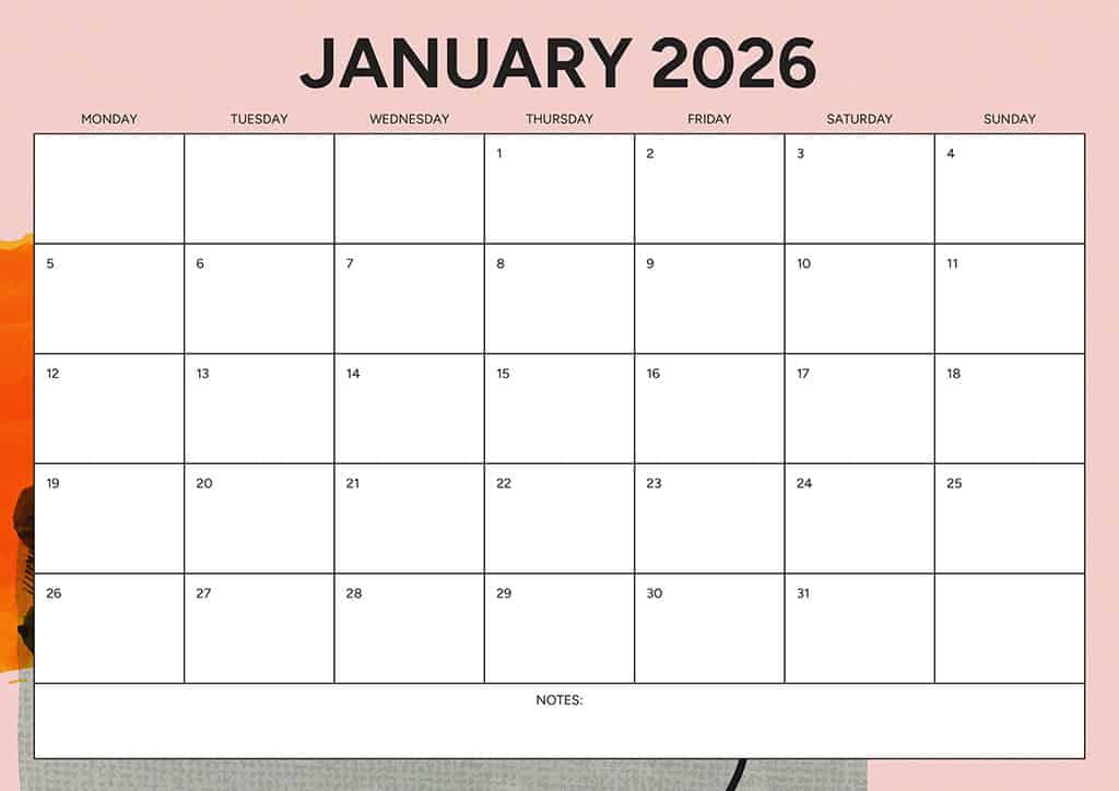 Free 2026 Calendars — 90 Printable Options — Sunday &amp; Monday Starts, Oh So Lovely Blog