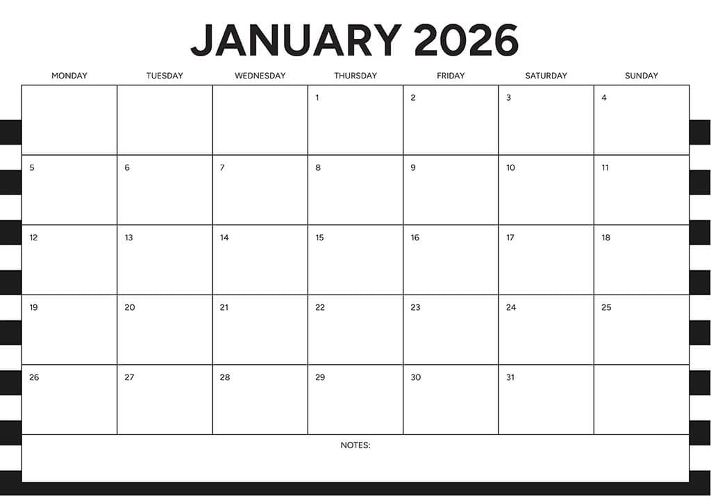 Free 2026 Calendars — 90 Printable Options — Sunday &amp; Monday Starts, Oh So Lovely Blog