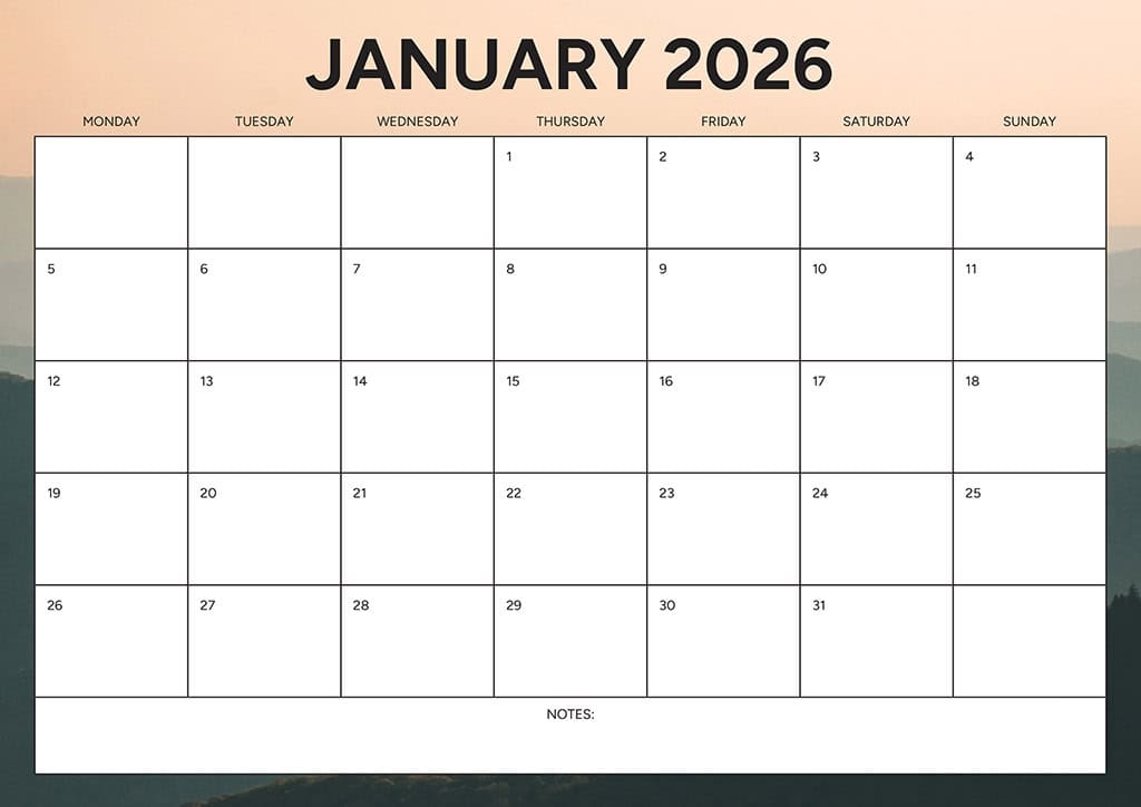 Free 2026 Calendars — 90 Printable Options — Sunday &amp; Monday Starts, Oh So Lovely Blog
