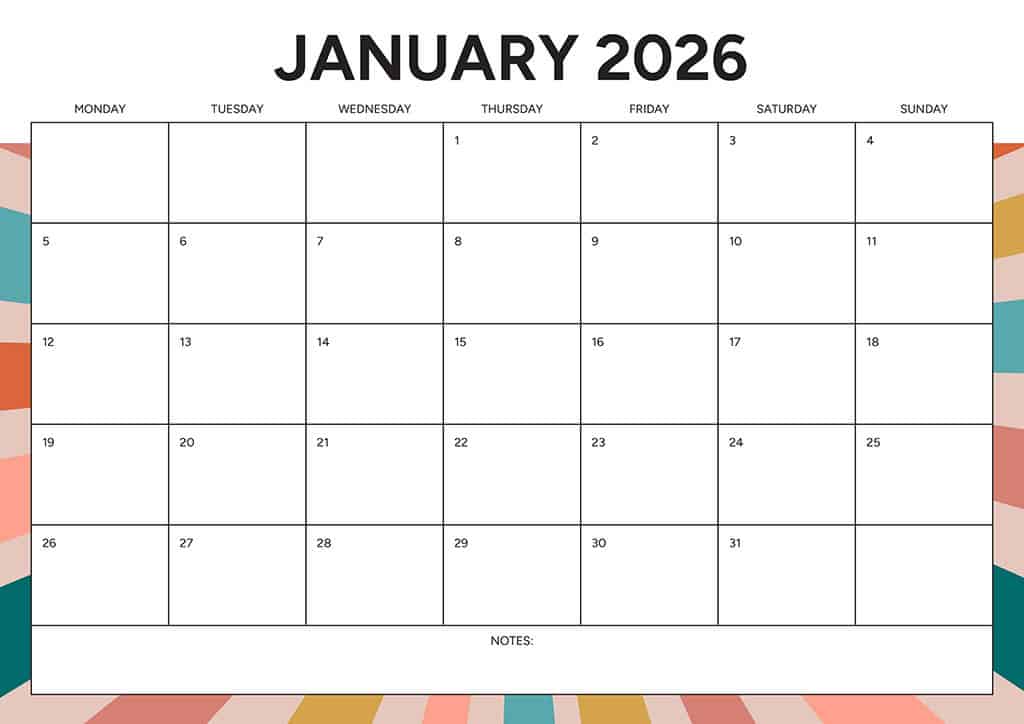 Free 2026 Calendars — 90 Printable Options — Sunday &amp; Monday Starts, Oh So Lovely Blog