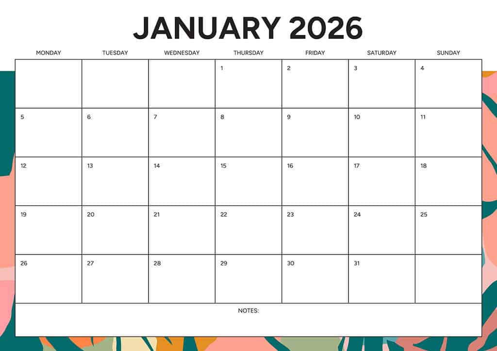 Free 2026 Calendars — 90 Printable Options — Sunday &amp; Monday Starts, Oh So Lovely Blog