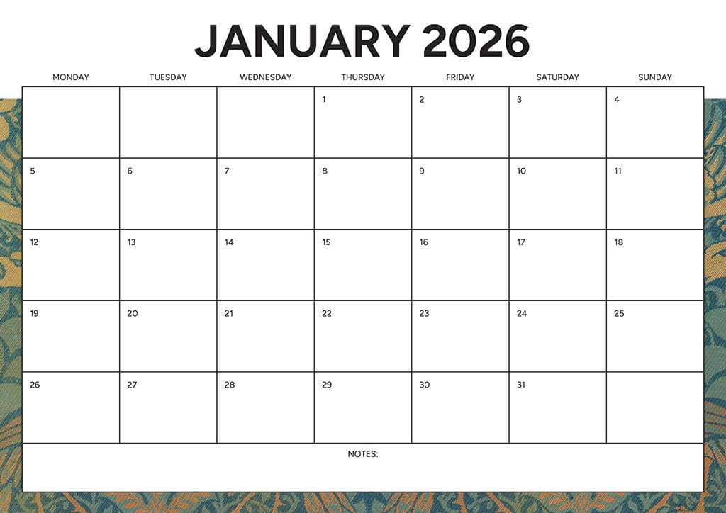 Free 2026 Calendars — 90 Printable Options — Sunday &amp; Monday Starts, Oh So Lovely Blog