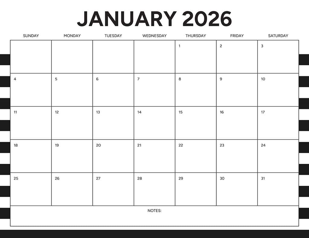 Free 2026 Calendars — 90 Printable Options — Sunday &amp; Monday Starts, Oh So Lovely Blog