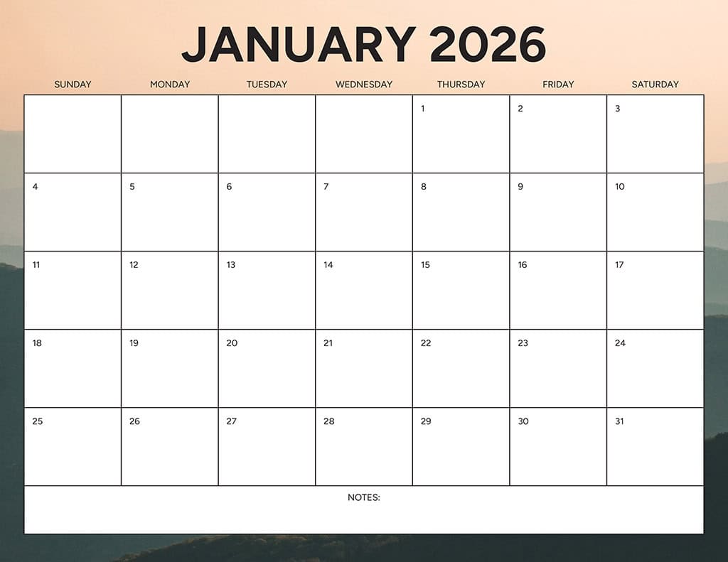 Free 2026 Calendars — 90 Printable Options — Sunday &amp; Monday Starts, Oh So Lovely Blog