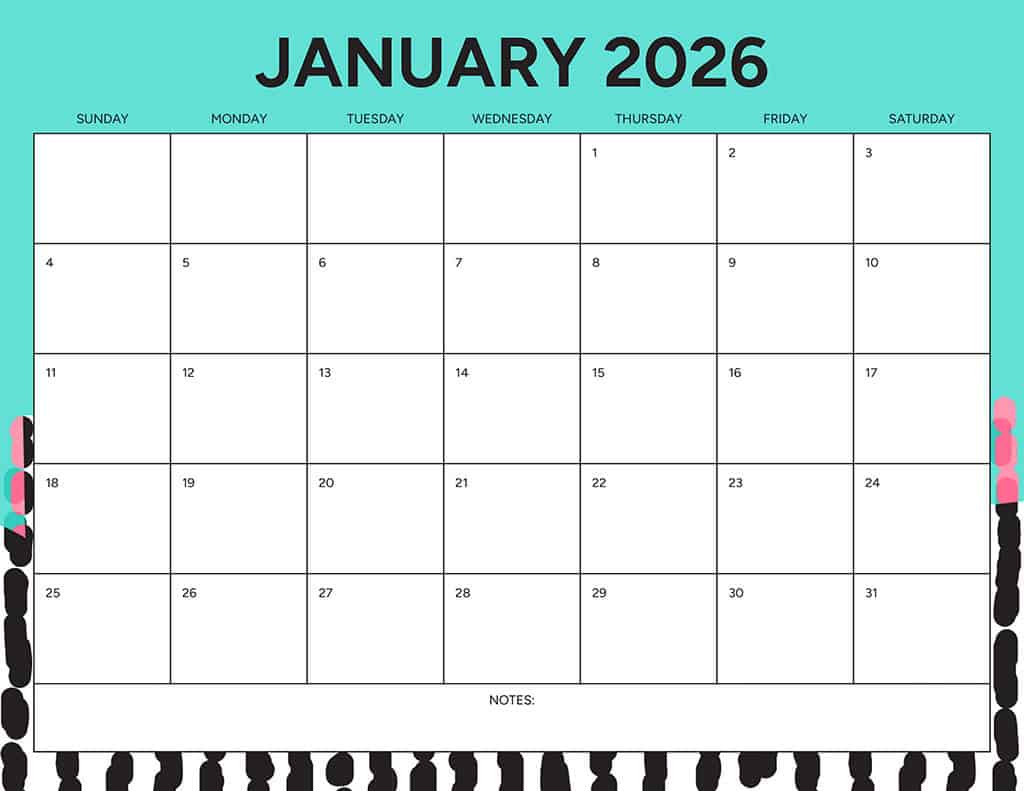 Free 2026 Calendars — 90 Printable Options — Sunday &amp; Monday Starts, Oh So Lovely Blog