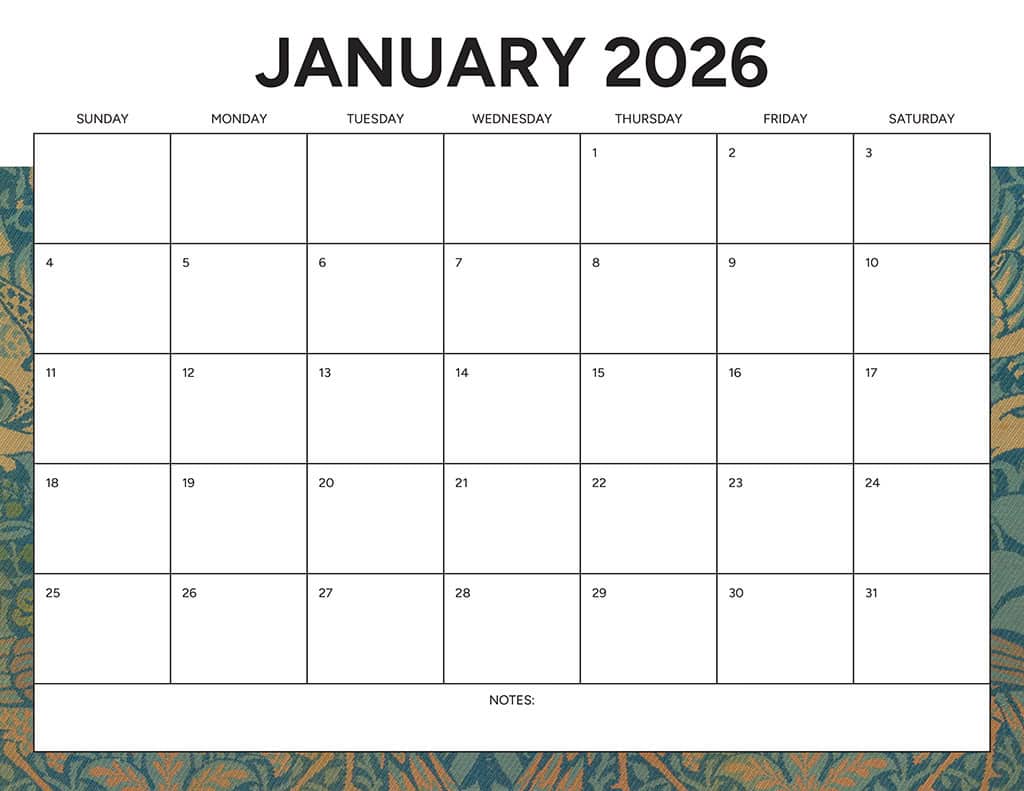 Free 2026 Calendars — 90 Printable Options — Sunday &amp; Monday Starts, Oh So Lovely Blog