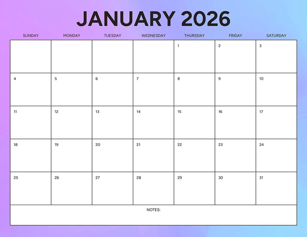 Free 2026 Calendars — 90 Printable Options — Sunday &amp; Monday Starts, Oh So Lovely Blog
